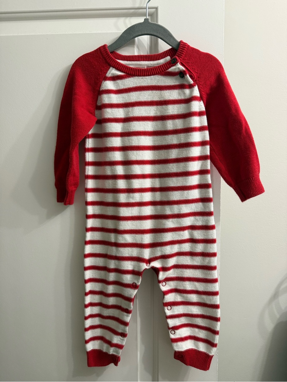 Cat & Jack Red and White Striped Knit One-Piece Romper